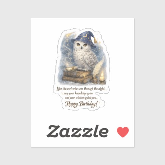 Wisdom Knowledge Snow Owl Happy Birthday  Stickers Aufkleber (Blatt)