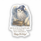 Wisdom Knowledge Snow Owl Happy Birthday  Stickers Aufkleber (Vorderseite)