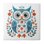 Wise Blue Owl Skandinavien Folklore Art Fliese (Vorderseite)