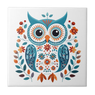 Wise Blue Owl Skandinavien Folklore Art Fliese