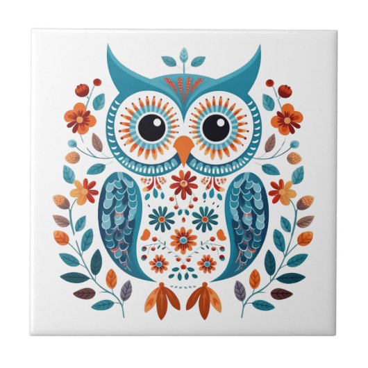 Wise Blue Owl Skandinavien Folklore Art Fliese (Vorderseite)