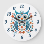 Wise Blue Owl Skandinavien Folklore Art Große Wanduhr (Vorderseite)