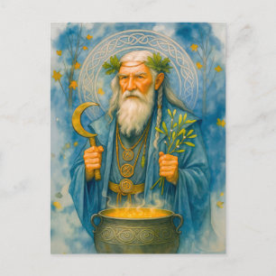 Wise Celtic Druid mit magischem Kessel Feiertagspostkarte