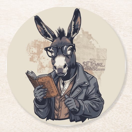Wise Donkey — Coaster Set Runder Pappuntersetzer (Vorderseite)