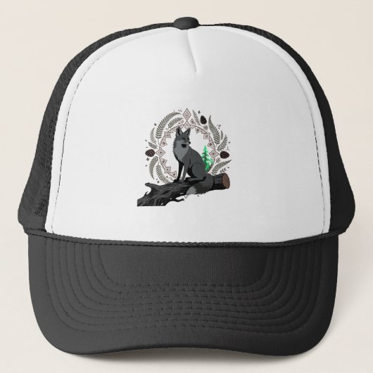 Wise Fox Silhouette Nature Talisman Graphic Art Truckerkappe (Vorderseite)