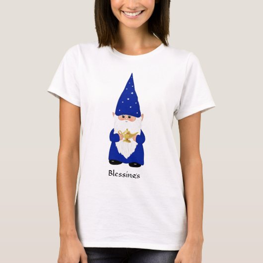 Wise Gnome in Blau mit Lampe verkleidet T-Shirt (Vorderseite)