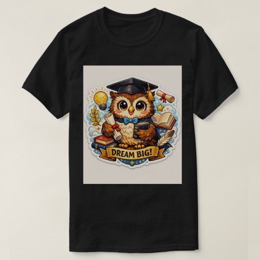 Wise Grad Owl: Vibrant Milestone Achievement T-Shirt (Design vorne)