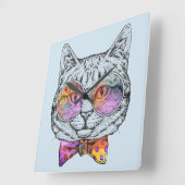 Wise Kitty Kat Quadratische Wanduhr (Winkel)