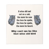 WISE OLD OWL Notepad Notizblock (Vorderseite)