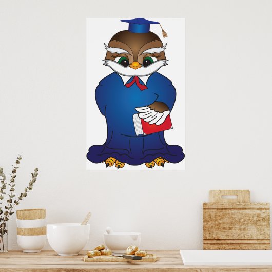 Wise Owl Abschluss Niedlich Scholar Bird Poster (Küche)