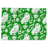 Wise Owl Folk Art Green Holiday Große Geschenktüte (Rückseite)