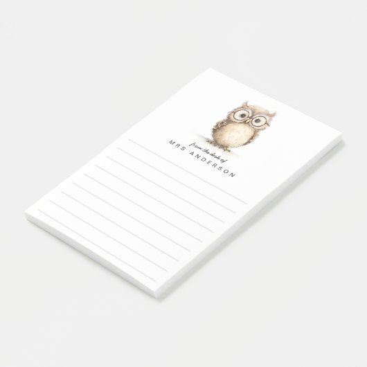 Wise owl from the desk of name lined post-it klebezettel (angewinkelt)