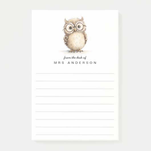 Wise owl from the desk of name lined post-it klebezettel (Vorderseite)