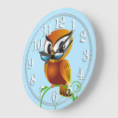 Wise Owl in Sholes Light Blue Große Wanduhr (Winkel)