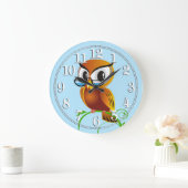 Wise Owl in Sholes Light Blue Große Wanduhr (Zuhause)