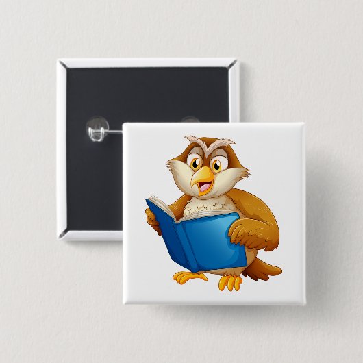 Wise Owl Reading Book Button (Vorne & Hinten)