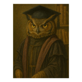 Wise Owl Scholar Portrait in Academic Regalia Poster