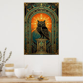 Wise Owl Silhouette Art Deco Midnight Gold Poster (Küche)