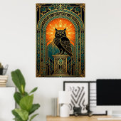Wise Owl Silhouette Art Deco Midnight Gold Poster (Heimbüro)