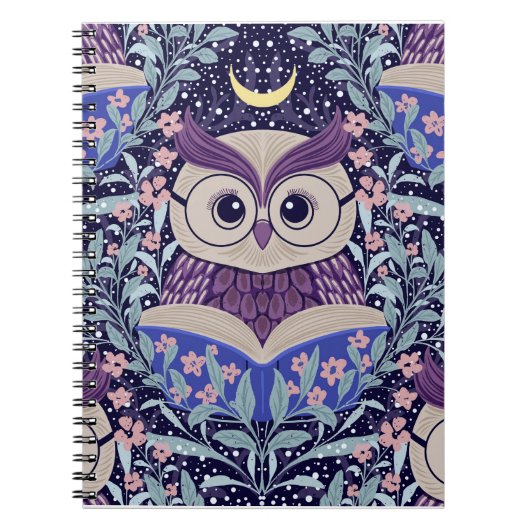 Wise Owls Under the Moonlit Sky im Wald Notizblock (Vorderseite)