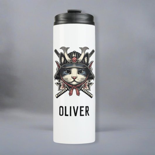 Wise Samurai Warrior Cat Thermosbecher