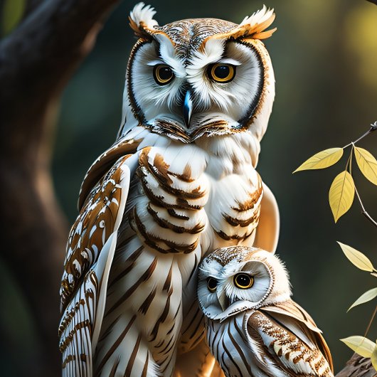Wise white owl with baby sitting seidenpapier
