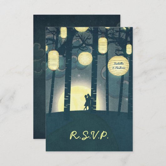 Wish Lanterns Dream Forest Wedding RSVP Einladung (Vorne/Hinten)