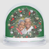 Wish You A Merry Christmas Wreath Couple Photo Schneekugeln (Vorderseite)