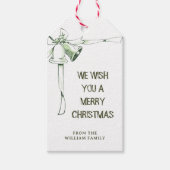 "Wish You Merely Christmas" Grüne Aquarellbrunnen Geschenkanhänger (Vorderseite)