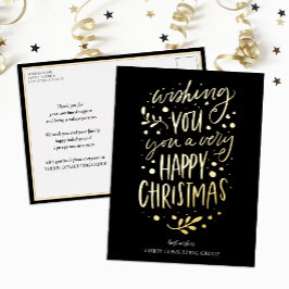 Wish You Merry Christmas Black Script Business Folien Feiertagspostkarte