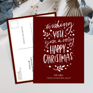 Wish You Merry Christmas Red Script Business Feiertagspostkarte