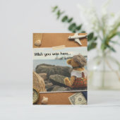 Wish you was here teddy bear postkarte (Stehend Vorderseite)