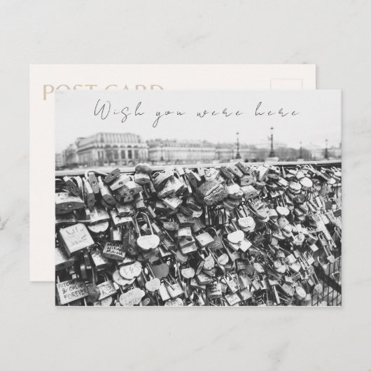 "Wish You Were Here" Liebe Lock Bridge in Paris Postkarte (Vorne/Hinten)