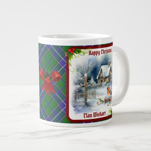 Wishart Tartan & Robin Christmas Personalized Jumbo-Tasse (Vorderseite Rechts)