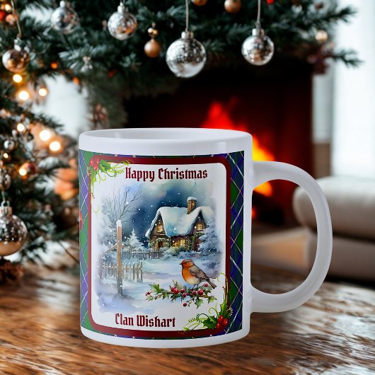 Wishart Tartan & Robin Christmas Personalized Jumbo-Tasse