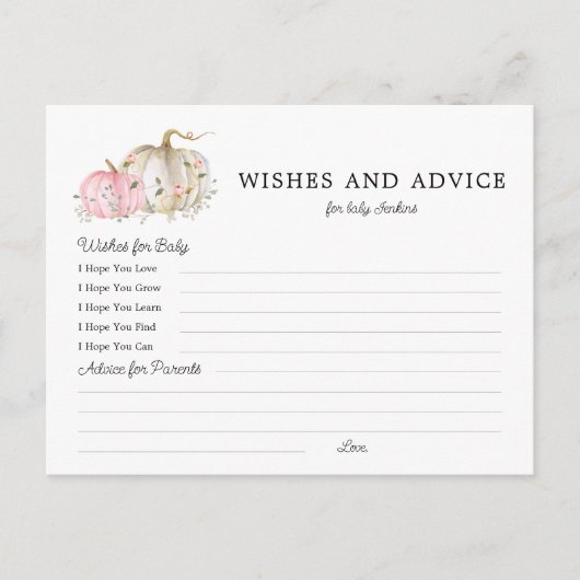 Wishes and Advice Pumpkin Girl Baby Shower Postkarte (Vorderseite)