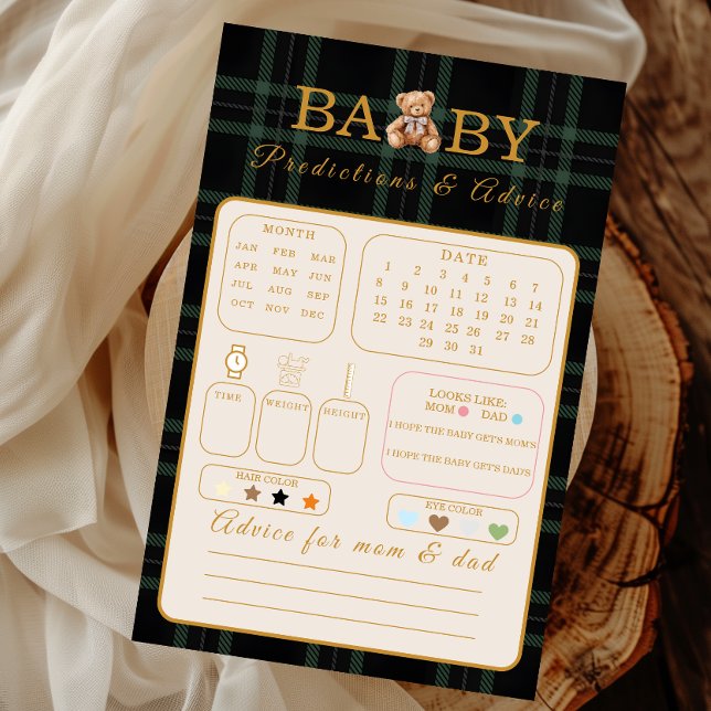 Wishes for Baby Game Card Green Plaid Teddy Bear (Von Creator hochgeladen)