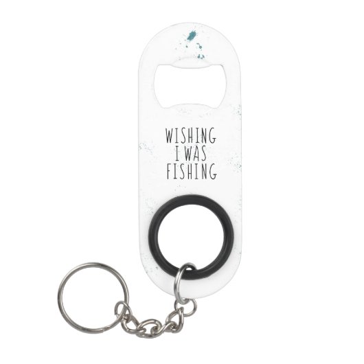 Wishing I Was Fishing Quote Teal Splashes Mini Flaschenöffner (Vorderseite)