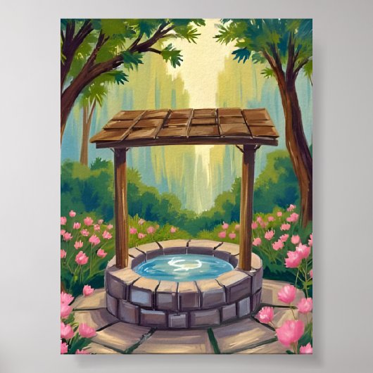 Wishing Well Magical Floral Forest Art Poster (Vorne)