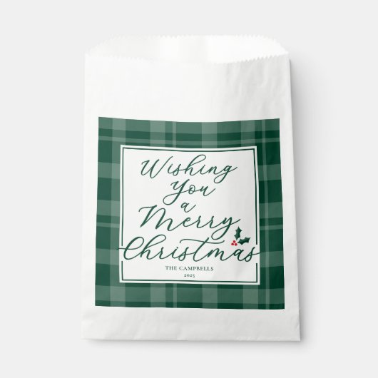 Wishing You a Merry Christmas Green Plaid Geschenktütchen (Vorderseite)