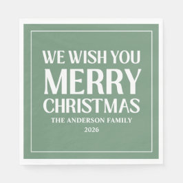 Wishing You A Merry Christmas Holiday Green Serviette