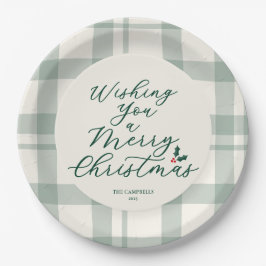 Wishing You a Merry Christmas Plaid Pappteller