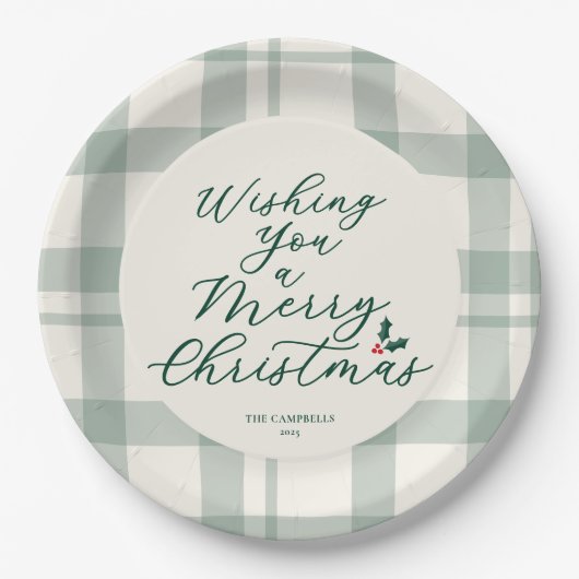 Wishing You a Merry Christmas Plaid Pappteller (Vorderseite)