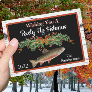 Wishing You a Reely Fly Fishmas, Trout Christmas  Feiertagskarte