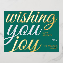 Wishing You Joy Typography Foil Holiday Post Card Folien Feiertagspostkarte