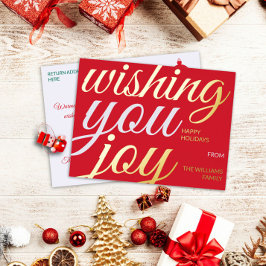Wishing You Joy Typography Foil Holiday Post Card Folien Feiertagspostkarte