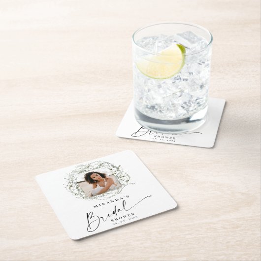 Wisps of Eukalyptus Greenery Foto Brautparty Rechteckiger Pappuntersetzer (Vor Ort)