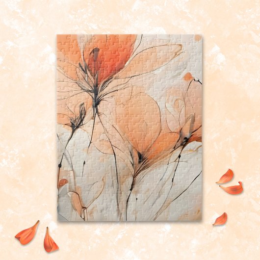 Wispy Abstract Ink Contemporary Floral Puzzle