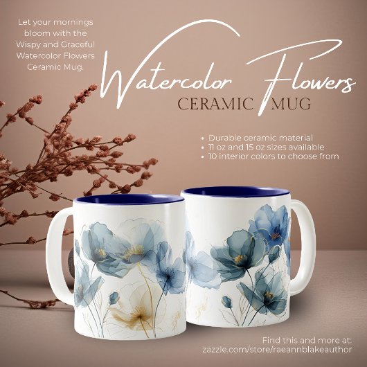 Wispy and Graceful Watercolor Blume Keramik Tasse