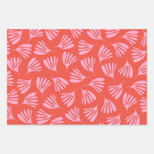 Wispy-Blätter Zeitgenössisches Muster Rosa Orange- Geschenkpapier Set (Vorderseite 2)